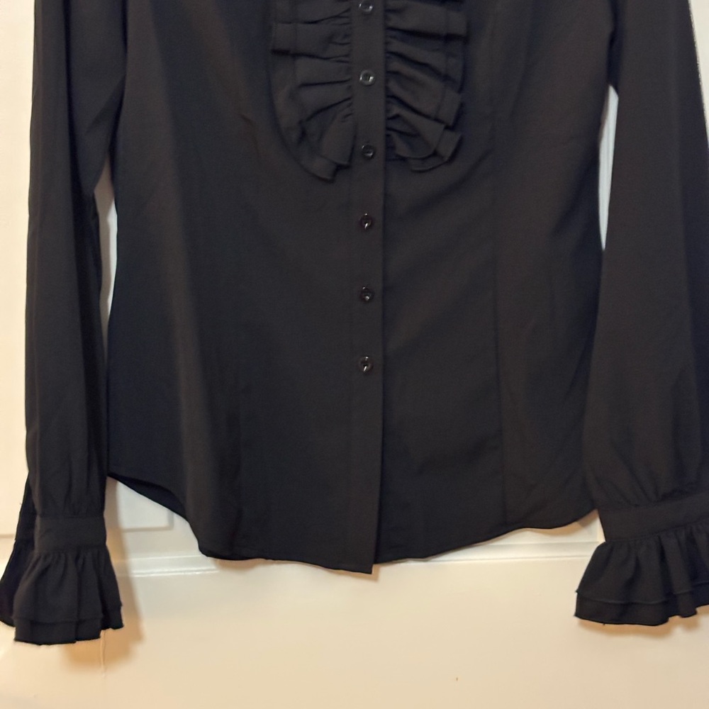 NWT Black Victorian Ruffle Button Down - Picture 5 of 7